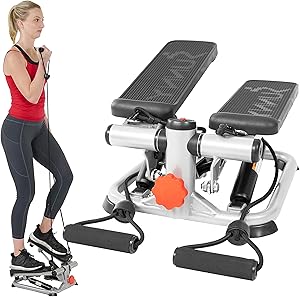 811En0oNzL._AC_SY300_SX300_.jpg Mini steppers Sunny Health & Fitness para ejercitarse en casa, máquina de entrenamiento con escalones, equipo cardiovascular de cuerpo completo, con conexión gratuita a la aplicación SunnyFit opcional y banda de resistencia. - Imagen 1