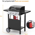 Cowsar Parrilla de gas propano para barbacoa de 2 quemadores, acero inoxidable 20000 BTU, equipada con quemador lateral y 4 ruedas para una fácil movilidad, ideal para cocinas al aire libre - Imagen 2