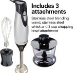 Hamilton Beach - Multiprocesadora eléctrica 4 en 1, con varilla licuadora, batidora + cuenco picador de alimentos y verduras de 3 tazas, 2 velocidades, 225 vatios, plata y acero inoxidable - Imagen 2