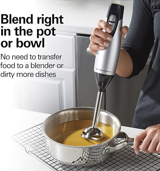 Hamilton Beach - Multiprocesadora eléctrica 4 en 1, con varilla licuadora, batidora + cuenco picador de alimentos y verduras de 3 tazas, 2 velocidades, 225 vatios, plata y acero inoxidable - Imagen 4