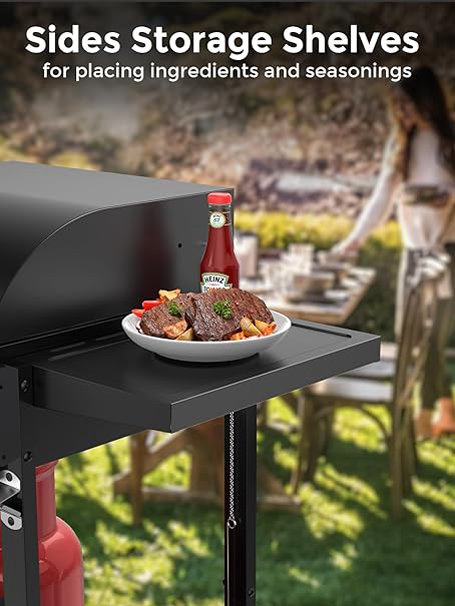 Cowsar Parrilla de gas propano para barbacoa de 2 quemadores, acero inoxidable 20000 BTU, equipada con quemador lateral y 4 ruedas para una fácil movilidad, ideal para cocinas al aire libre - Imagen 5