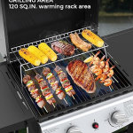 Cowsar Parrilla de gas propano para barbacoa de 2 quemadores, acero inoxidable 20000 BTU, equipada con quemador lateral y 4 ruedas para una fácil movilidad, ideal para cocinas al aire libre - Imagen 4