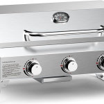 Parrilla de gas de mesa de 3 quemadores, parrilla de propano portátil de acero inoxidable con patas plegables para patio al aire libre, campamento, portón trasero, viaje en caravana - Imagen 3