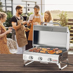 Parrilla de gas de mesa de 3 quemadores, parrilla de propano portátil de acero inoxidable con patas plegables para patio al aire libre, campamento, portón trasero, viaje en caravana - Imagen 4