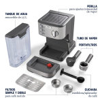 Oster Cafetera Compacta, Prepara hasta 2 Espressos por Ciclo, 15 Bar, Tubo de Vapor, Incluye Accesorios, Acero Inoxidable, BVSTEM5502 - Imagen 4