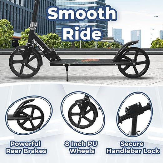 Nattork Patinete para niños de 8 a 12 años, adolescentes y adultos, altura ajustable, plegable, ruedas grandes y resistentes para un paseo suave, ligero, suspensión antigolpes para niños y niñas - Imagen 3