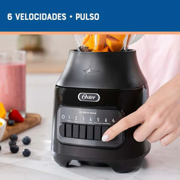 Oster Licuadora Jarra de Vidrio 6 Velocidades 1.5 L (BLSTPEG), Negro - Imagen 3