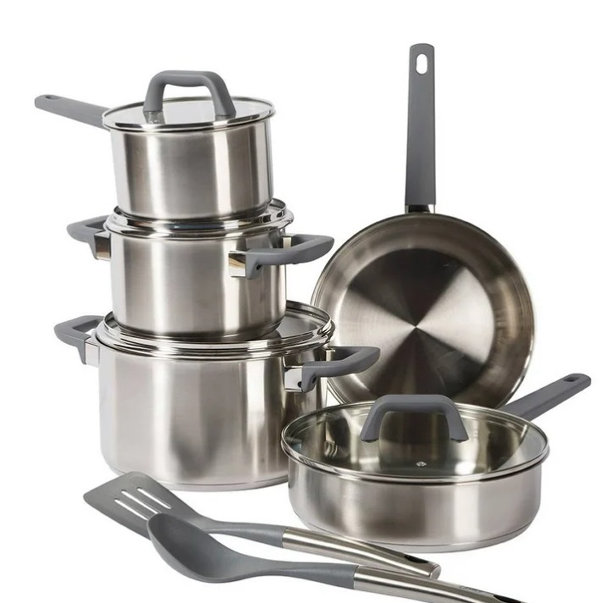 Juego de Ollas de Cocina Oster de 11 Piezas, Cuerpo de Acero Inoxidable, Tapas Ventiladas, incluye Utensilios de Cocina - Imagen 2