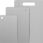 3 tablas de cortar de acero inoxidable para cocina, 304 tablas de cortar antiadherentes de metal para carne, frutas y verduras, aptas para lavavajillas, profesionales (13.4 x 9, 11.8 x 7.9, 9.4 x 5.9