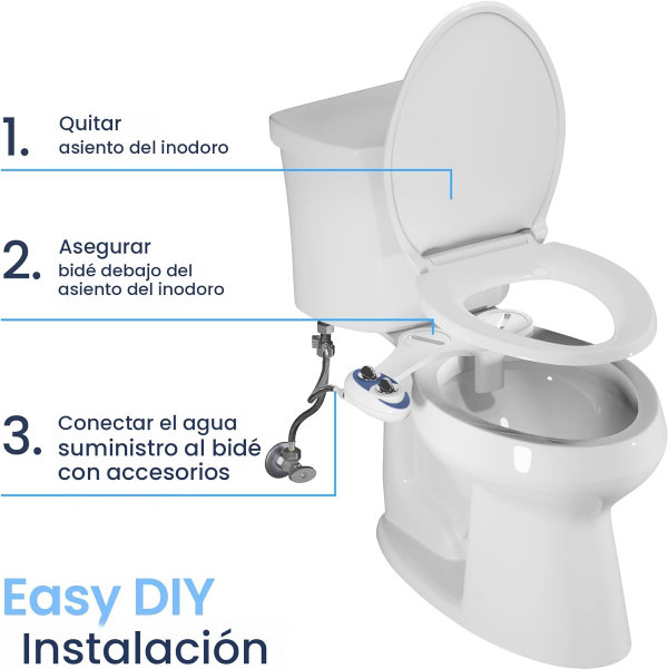 Bidé de para inodoro Luxe Bidé Neo 185 (Elite Series), boquilla doble auto limpiante, agua dulce, no eléctrico, mecánico, con fuertes válvulas de grifo y mangueras de metal, Neo 185 Blanco - Imagen 3