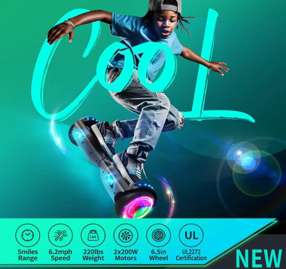 Patineta Hoverboard SISIGAD con Bluetooth, ruedas de 6,5" con luces LED de colores, para niños y niñas a partir de 6 años. - Imagen 6