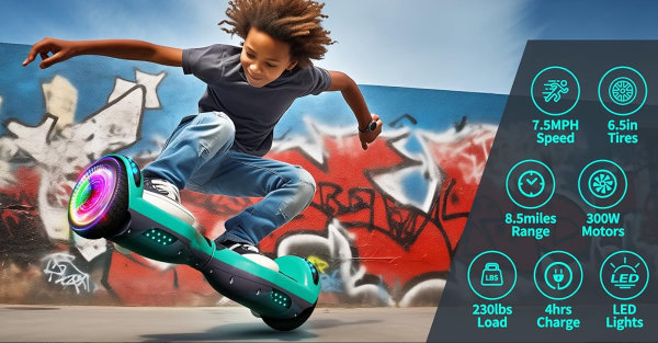 Patineta Hoverboard SISIGAD con Bluetooth, ruedas de 6,5" con luces LED de colores, para niños y niñas a partir de 6 años. - Imagen 2