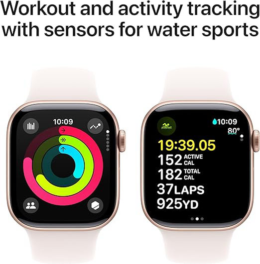 Apple Watch Series 10 (42 mm, GPS) con caja de aluminio oro rosa, con correa deportiva rosa rubor, S/M monitor de fitness, app de ECG, pantalla Retina siempre activa, impermeable - Imagen 4