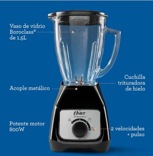 Licuadora Oster con vaso de vidrio y control de perilla - Imagen 4