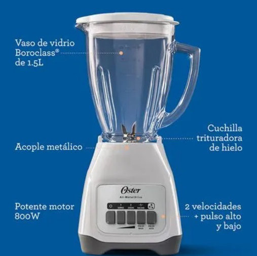 Licuadora Oster 2 velocidades más pulso y vaso de vidrio - Imagen 5