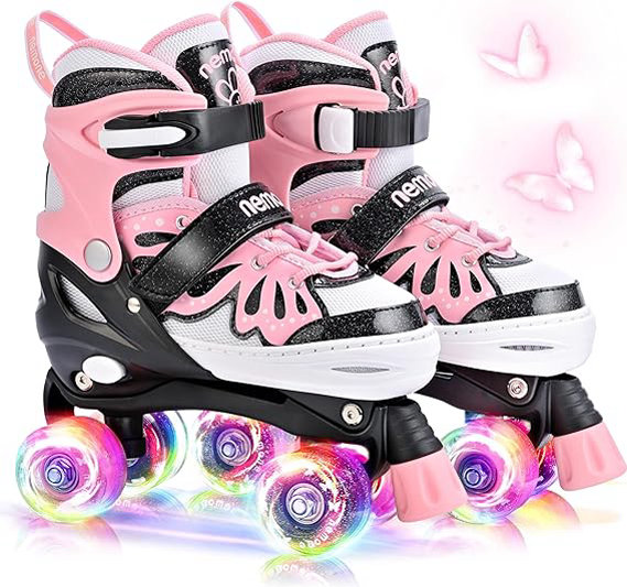 Patines de 4 tamaños ajustables con luz para niñas y niños pequeños principiantes para interiores y exteriores - Imagen 6