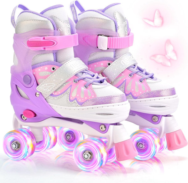 Patines de 4 tamaños ajustables con luz para niñas y niños pequeños principiantes para interiores y exteriores - Imagen 7