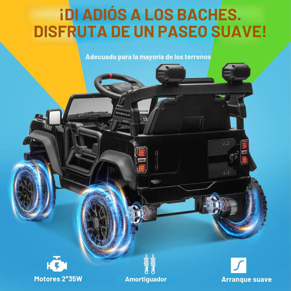 Carro Ford Bronco Raptor de 12 V para niños pequeños, eléctrico de juguete con control remoto, suspensión de resorte de 4 ruedas, música Bluetooth, radio, luces LED, ENYOPRO - Imagen 4