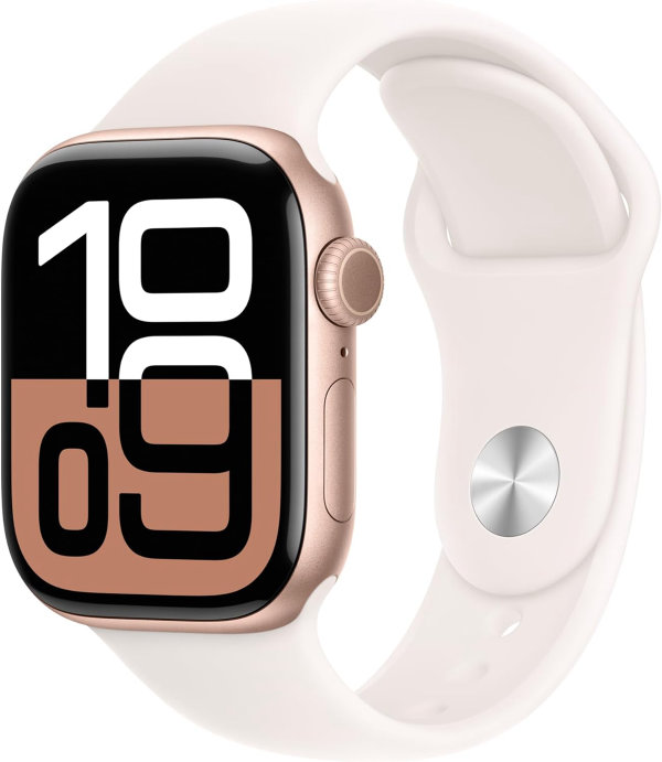 Apple Watch Series 10 (42 mm, GPS) con caja de aluminio oro rosa, con correa deportiva rosa rubor, S/M monitor de fitness, app de ECG, pantalla Retina siempre activa, impermeable - Imagen 2