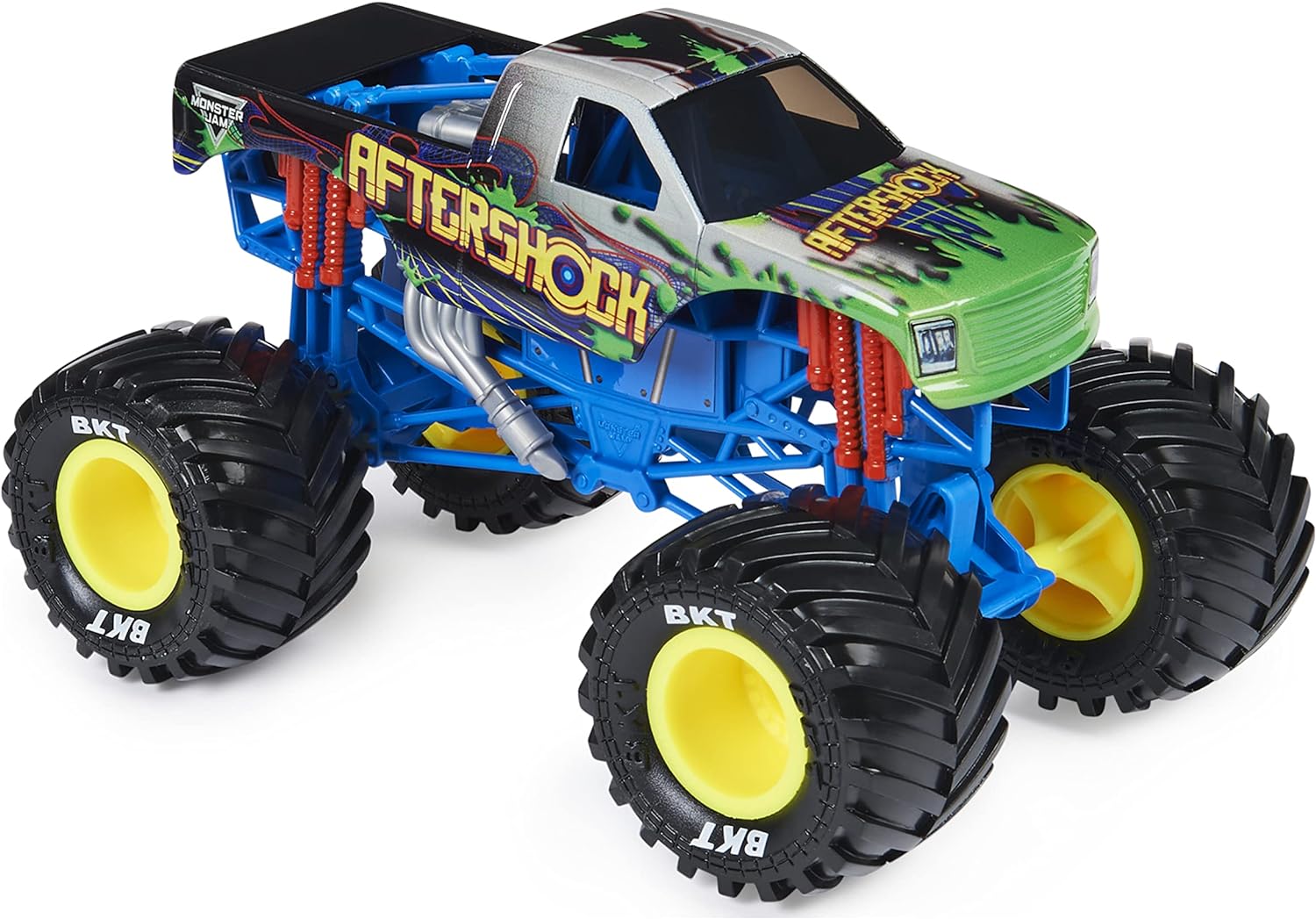 yqHcUv18-2.jpg Monster Jam - Camión monstruo oficial Aftershock – Aftershock Collector escala 1:24 – Llantas cromadas y neumáticos BKT para uso en todos los sets de juego, coleccionable para fanáticos y - Imagen 1