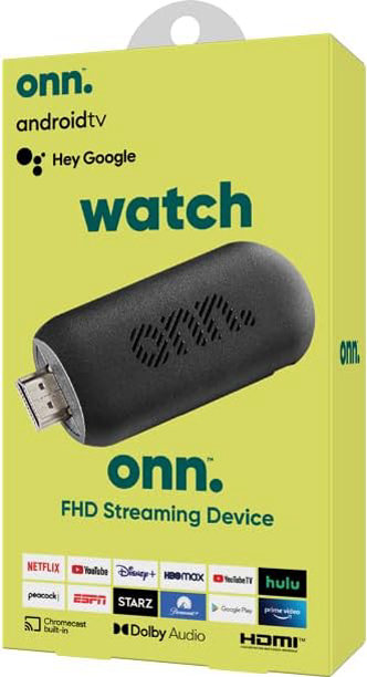 Streaming Stick ONN Android TV 2K FHD con control remoto y adaptador de corriente WiFi HDMI Chromecast incorporado - Imagen 1
