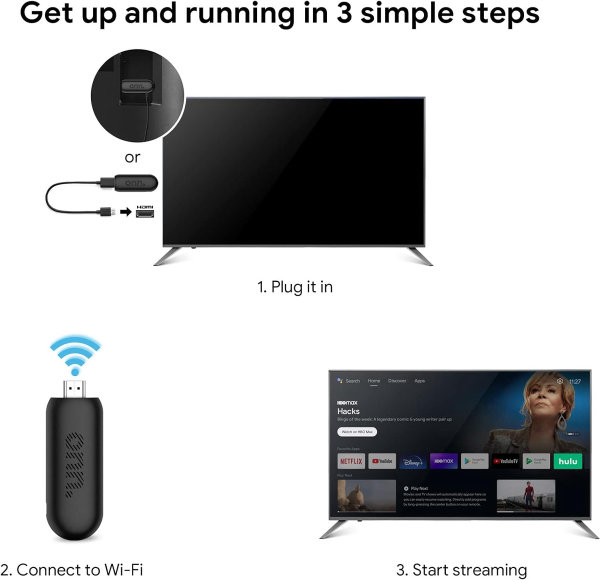 Streaming Stick ONN Android TV 2K FHD con control remoto y adaptador de corriente WiFi HDMI Chromecast incorporado - Imagen 6