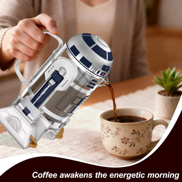 Cafetera de acero inoxidable Star Wars con aislamiento de prensa francesa, robot de 32 onzas R2D2 para el hogar, con pantalla de filtro para café y té - Imagen 2