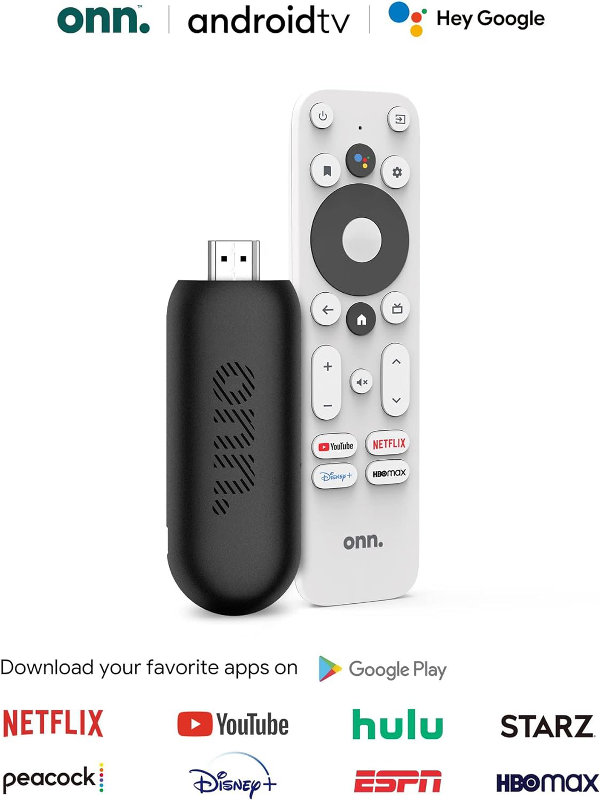 Streaming Stick ONN Android TV 2K FHD con control remoto y adaptador de corriente WiFi HDMI Chromecast incorporado - Imagen 3