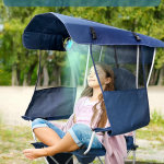 Silla de playa con toldo y ventilador, giratorio de 360° y flujo de aire de 3 velocidades, silla de camping con toldo y ventilador potente y silencioso, soporte para tazas, bolsillo lateral - Imagen 2