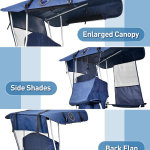 Silla de playa con toldo y ventilador, giratorio de 360° y flujo de aire de 3 velocidades, silla de camping con toldo y ventilador potente y silencioso, soporte para tazas, bolsillo lateral - Imagen 3