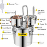 Destilador de alcohol con barril Thumper, 5Gal/20L kit de destilería para alcohol con tubo de cobre y termómetro integrado y bomba de agua - Imagen 3