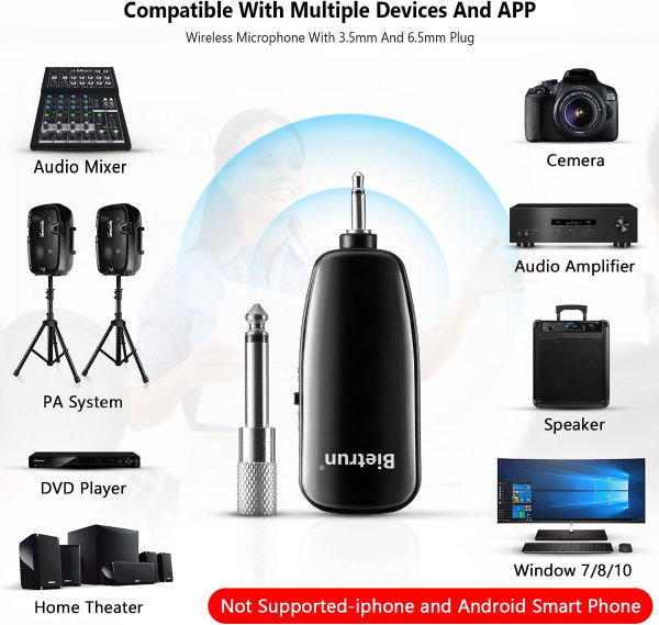 Auriculares inalámbricos con micrófono UHF, micrófono profesional, auricular y manos 2 en 1, alcance efectivo de 164.0 ft para amplificador de voz, promociones, conferencias, podcast, juego en directo - Imagen 4