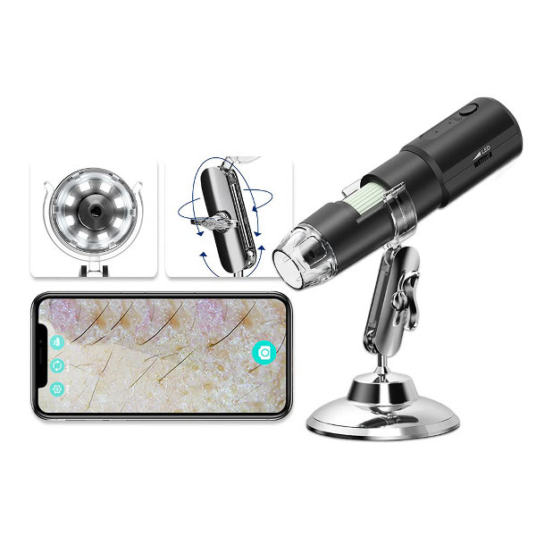 Máquina de analizador de piel inalámbrico Dermatoscopio cuero cabelludo/piel/piel/folículo piloso Prueba de prueba de análisis Lupa Analizador de piel UV Profesional 1000X Detector de piel facial - Imagen 1