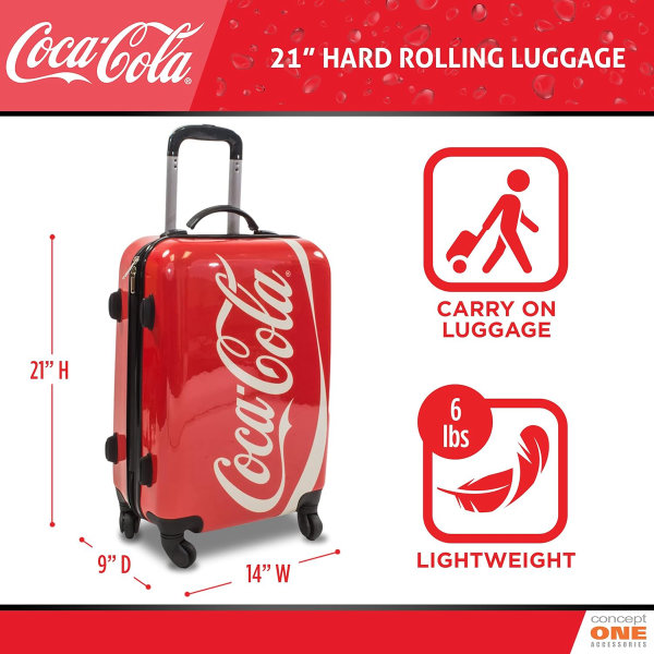 Coca Cola Maleta de equipaje de mano con ruedas giratorias de 21 pulgadas, con ruedas de Coca Cola, maleta rígida con ruedas - Imagen 2