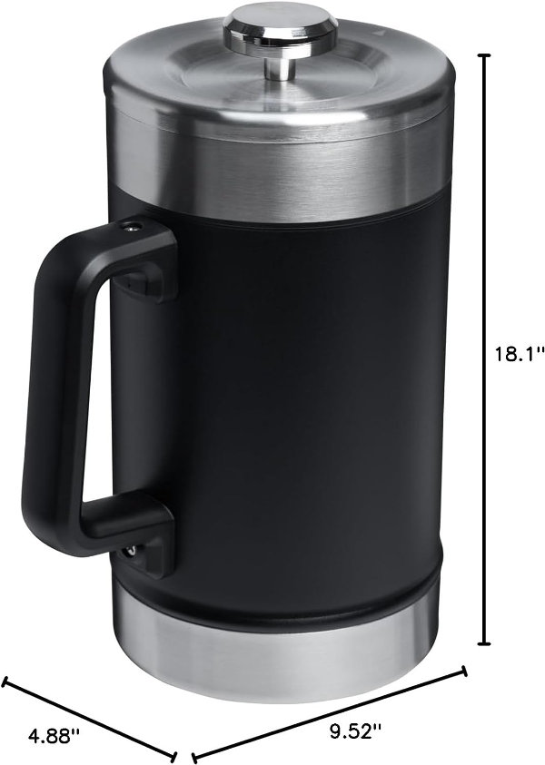 Cafetera STANLEY clásica de prensa francesa que se mantiene caliente, 48 onzas, infusión de 5 minutos, 4 horas de calor, filtro de malla para posos de café, prensa francesa de acero inoxidable aislada - Imagen 5