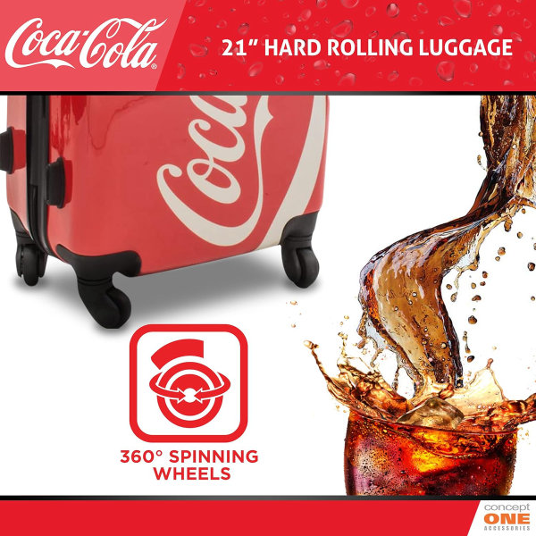 Coca Cola Maleta de equipaje de mano con ruedas giratorias de 21 pulgadas, con ruedas de Coca Cola, maleta rígida con ruedas - Imagen 6