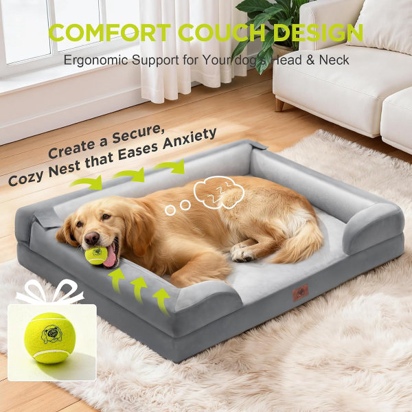 Camas ortopédicas para perros grandes y medianos, gran cama tipo sofá con refuerzo de espuma viscoelástica impermeable para mascotas con funda extraíble lavable, 36 x 27 pulgadas - Imagen 3