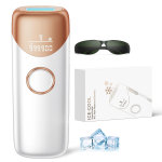 Depilación láser para mujeres, 97.6% de reducción de vello en 2 sesiones, dispositivo de depilación IPL de enfriamiento de hielo a 41.0 °F, depilación en casa para piernas, bikini, axilas faciales (dorado)