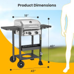 COWSAR - Parrilla de barbacoa de propano de 2 quemadores de 16000 BTU, parrilla de acero inoxidable con rejillas de hierro fundido, tapa, estante lateral, bandeja de aceite extraíble y ruedas con bloqueo, ideal para patio, patio trasero y campamento - Imagen 4