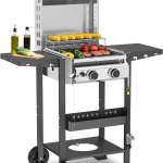 COWSAR - Parrilla de barbacoa de propano de 2 quemadores de 16000 BTU, parrilla de acero inoxidable con rejillas de hierro fundido, tapa, estante lateral, bandeja de aceite extraíble y ruedas con bloqueo, ideal para patio, patio trasero y campamento