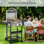 COWSAR - Parrilla de barbacoa de propano de 2 quemadores de 16000 BTU, parrilla de acero inoxidable con rejillas de hierro fundido, tapa, estante lateral, bandeja de aceite extraíble y ruedas con bloqueo, ideal para patio, patio trasero y campamento - Imagen 2