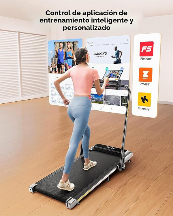 TOPUTURE Caminadora con inclinación del 12%, caminadora plegable 6 en 1 con barra de mango ajustable para el hogar, la oficina, debajo del escritorio, caminadoras portátiles con aplicación, control - Imagen 6
