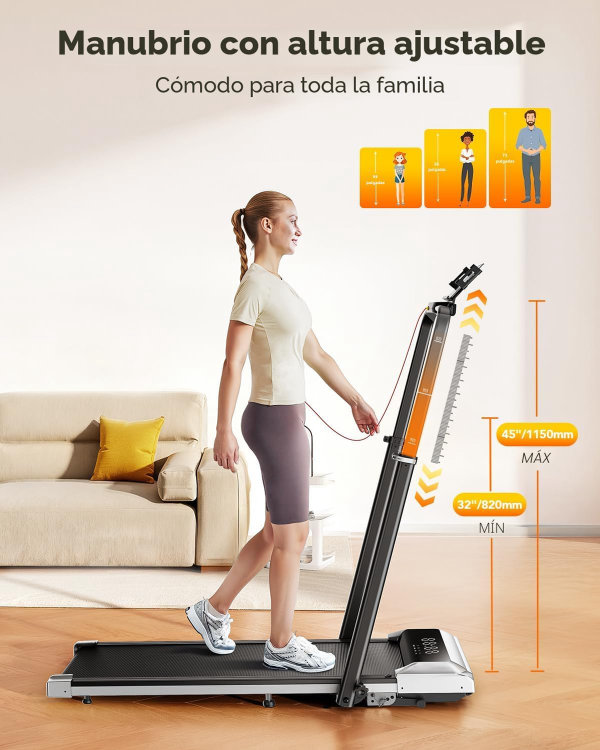 TOPUTURE Caminadora con inclinación del 12%, caminadora plegable 6 en 1 con barra de mango ajustable para el hogar, la oficina, debajo del escritorio, caminadoras portátiles con aplicación, control - Imagen 5