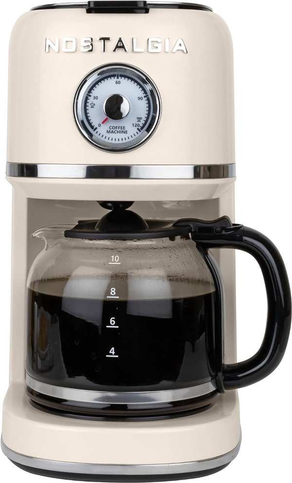 Nostalgia Cafetera clásica retro de 10 tazas, infusión de goteo de un solo toque, filtro reutilizable, antigoteo, apagado automático y visualización de tiempo, apta para lavavajillas, jarra de 50 - Imagen 1