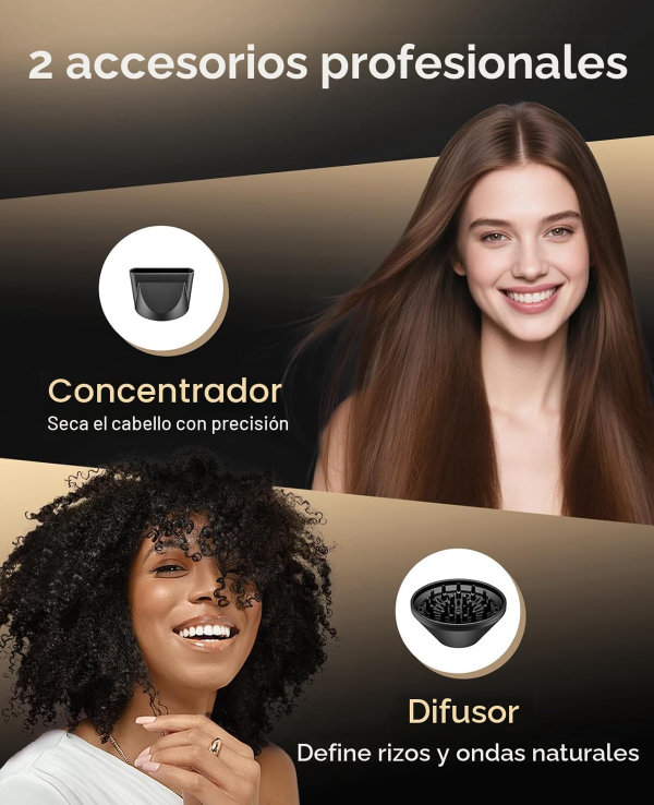 Secador de pelo, CONFU con difusor, profesional 21000PRM, iónico negativo portátil ligero de secado rápido, difusor de pelo para cabello rizado - Imagen 5