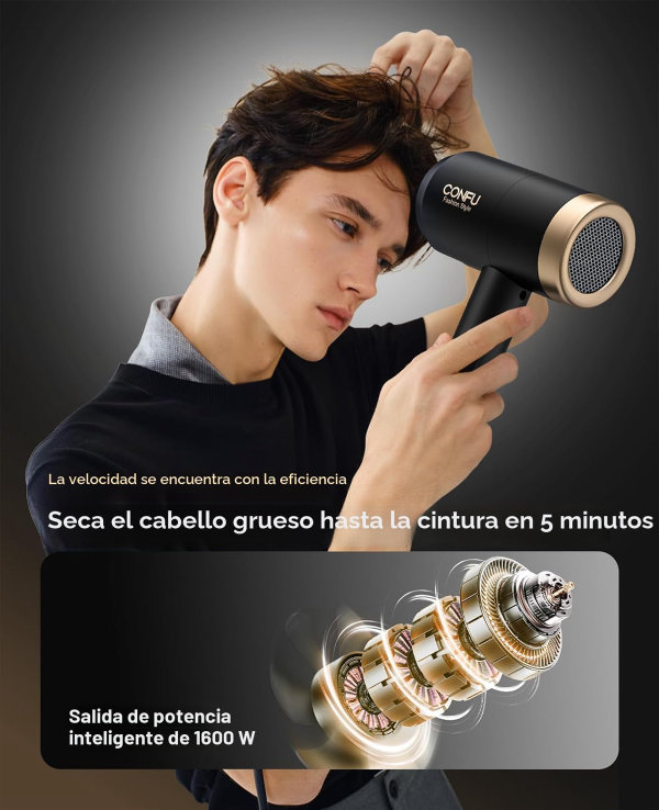 Secador de pelo, CONFU con difusor, profesional 21000PRM, iónico negativo portátil ligero de secado rápido, difusor de pelo para cabello rizado - Imagen 2