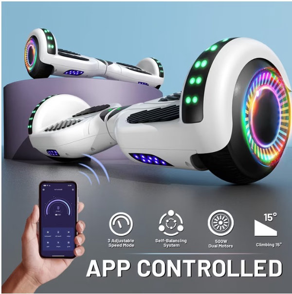 Patineta Hoverboard de 6.5" para Niños, Edades 6+, 3 Modos de Velocidad, 7.5 Mph y 7.5 Miles, con Rueda Autoequilibrante - Imagen 3