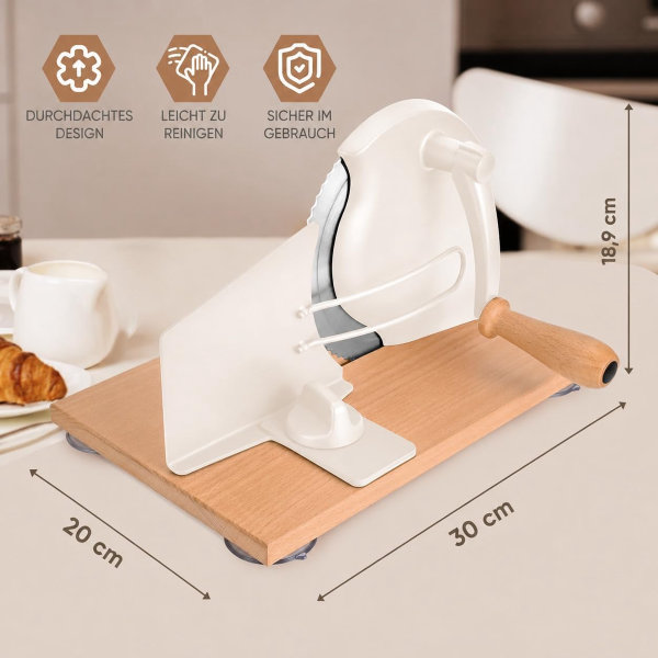 Rebanadora de pan manual con manivela, pan casera clásica para masa madre casera,giratoria con grosor ajustable, acero inoxidable de alta calidad y potentes ventosas - Imagen 2